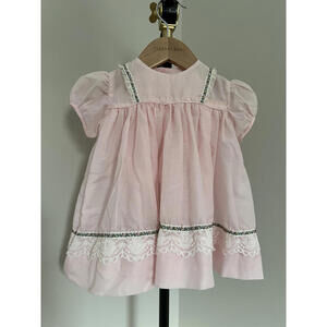 Vintage 50s/60s Nannette Baby Pink Lace Dress - Embroidered Heirloom Style